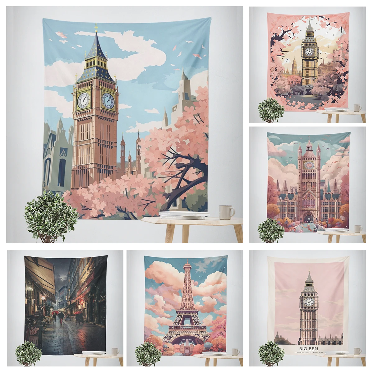 Home decorations modern room decor wall tapestry aesthetic bedroom aesthetic wall art large fabric Tower scenery tapestrys