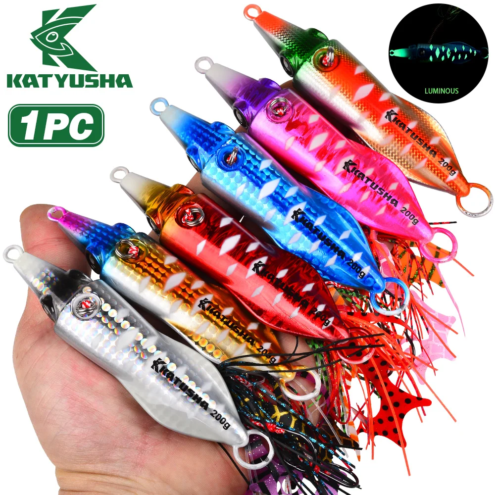 

KATYUSHA Squid Type Artificial Luminous Hard Bait 1PCS Realistic 3D Eye Tentacle Slow Jigging Bait Tuna Saltwater Fishiing Lures
