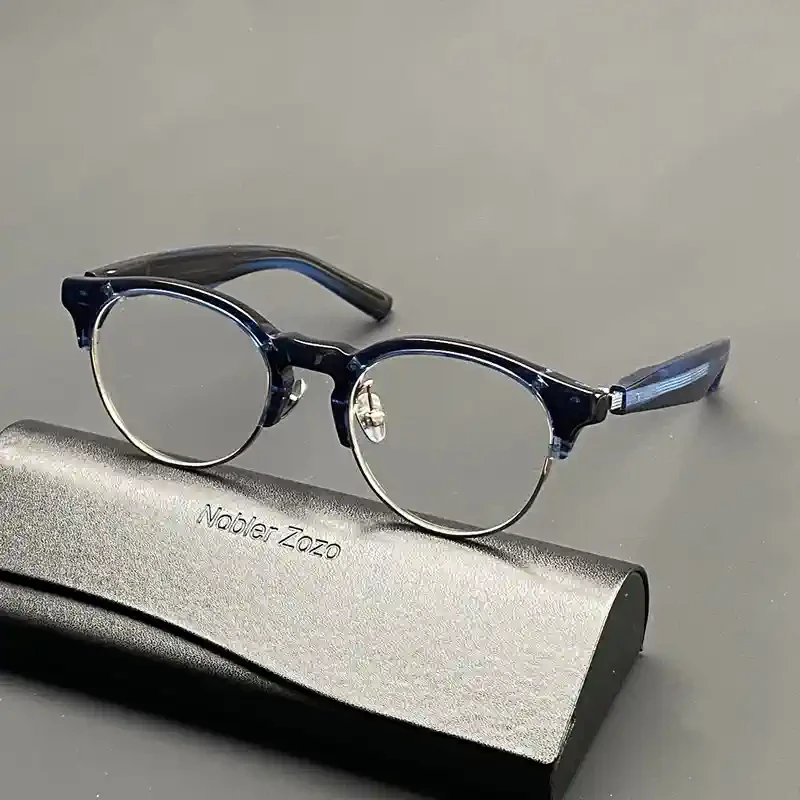 High Quality Handmade Round Glasses Frame Men Women Vintage Circle Spectacle Eyewear Semi-circular Acetate Designer Eyeglasses image 4