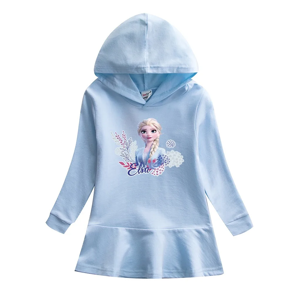 

Disney Quality Cotton 2024 New Girls Dress Frozen Elsa Autumn Clothing for Children Pink Long Sleeve Kids Clothes Hooded 2-8Y