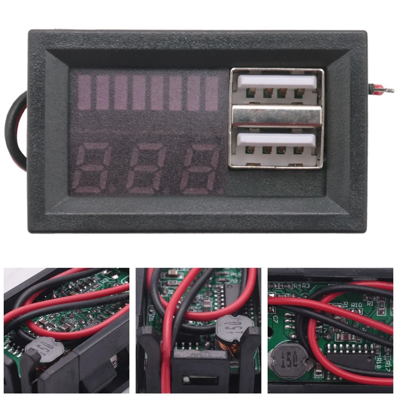 10X Red LED Digital Display Voltmeter Mini Voltage Meter Volt Tester Panel For Dc 12V Cars USB 5V2A Output 12.6V Battery