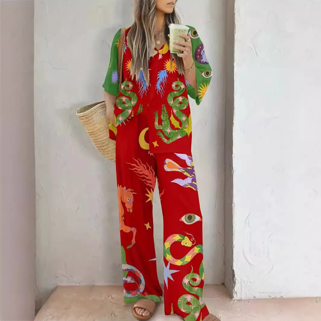 Loose Casual Two-Piece Set Long Pants Seven-Quarter Sve Outfit Large Size Cross-Border ular Spring Faion Set