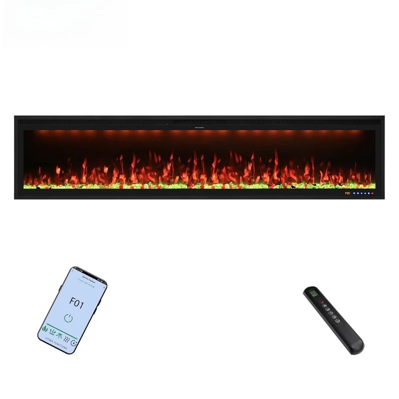 88 Inch Large Recessed Wall-Mounted Electric Fireplace 1500W WiFi Smart Heater LED Flame 13 Colors Alexa Household English