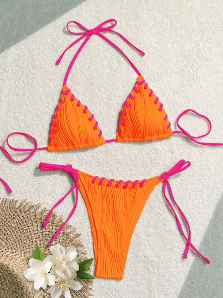 UETEEY 2025 Nuovo Costume da Bagno Estivo Bikini Set Solido Sexy Allacciato Backless Bikini 2 Pezzi Set Donne Split Beach Vacation Bikini