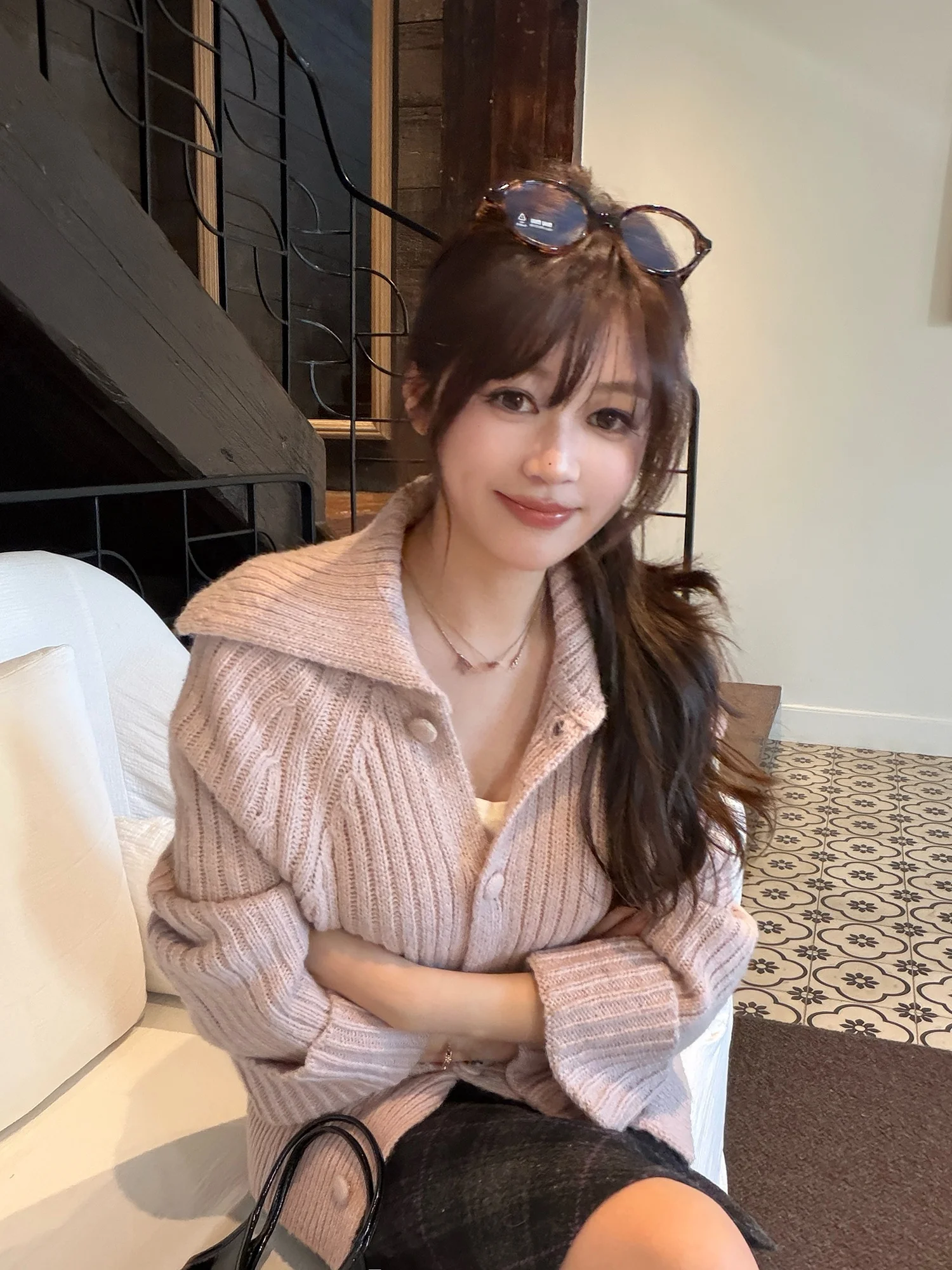 

Faionable Early Spring Knitted Cardigan Sweater Wool Blend Cozy Long Sve Button up Turn down Collar Thi Yarn Sister Sle