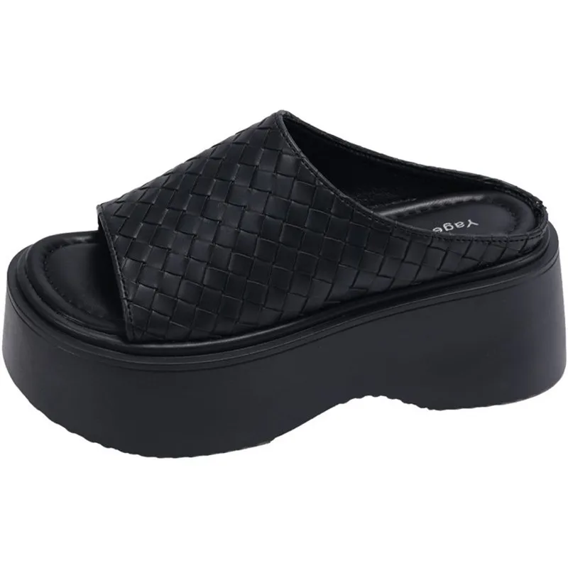 

2025 NEW Female Shoes Slippers Women Summer Slides On A Wedge Fashion Platform Peep Toe Soft Luxury Casual Rubber PU Hoof Heels