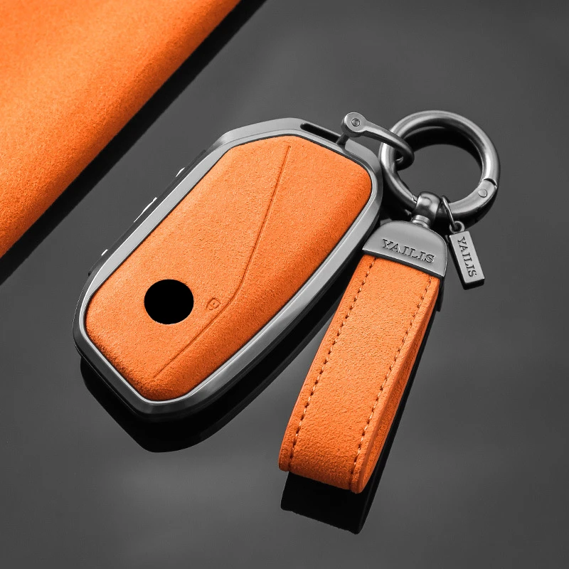 For BMW 530Li i5 iX1 X1 X5 840I 740Li iX i7 X6 X7 5 7 Series Metal Suede Car Remote Key Cover Case Holder shell Keychain Fob