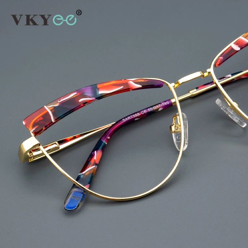 VICKY Fashion BrowLine Women Reading Glasses Frame Metal Acetate Glasses Myopia Hyperopia Retro Prescription Eyeglasses SR7353