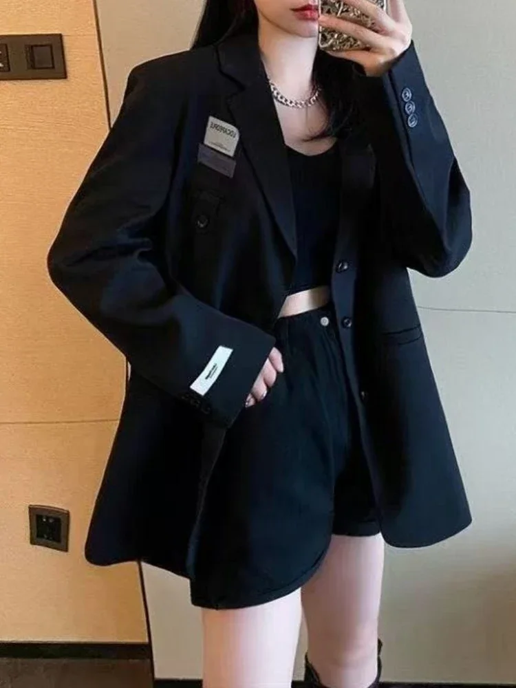 Spring Autumn Preppy All Match Suit Coat Loose Solid Color Lapel Casual Buttons Outerwear Japanese Uniform Women Blazer Jacket