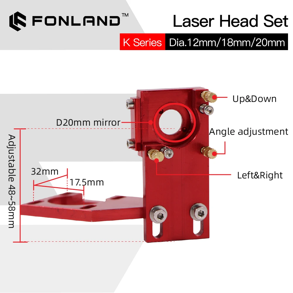 FONLAND K Series – Mini-tête Laser CO2 D12/18/20mm FL50.8mm lentille pour Machine de découpe et gravure Laser 2030 4060 K40