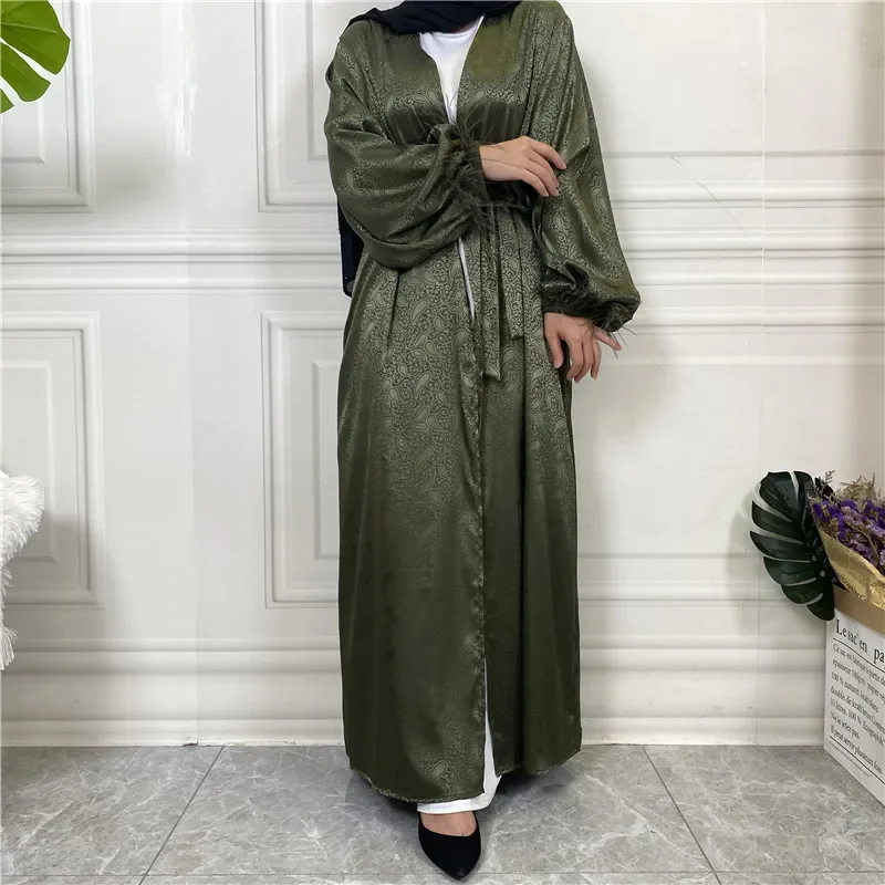 Ramadan Morocco Dress Muslim Women Eid Abaya Satin Pocket Lace-up Prayer Abayas Dubai Party Dresses Kaftan Robe Longue Largos