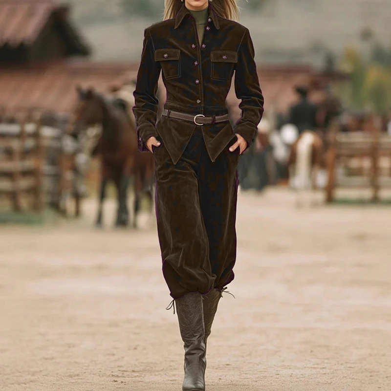 

Винтажные комплекты из вельвета для повседневной носки: женские рубашки с отложным воротником и длинными рукавами и брюки с высокой талией. Новинка весна-осень.