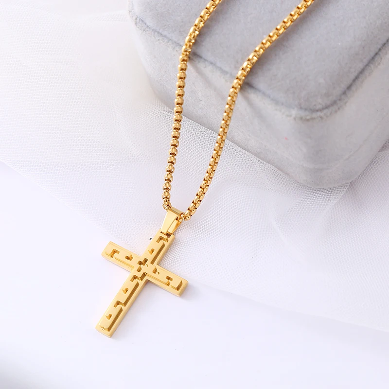 Women's and Men's Creative Punk Style Cross Necklace Simple Hollow Pattern Stainless Steel Fashionable Holiday Gift