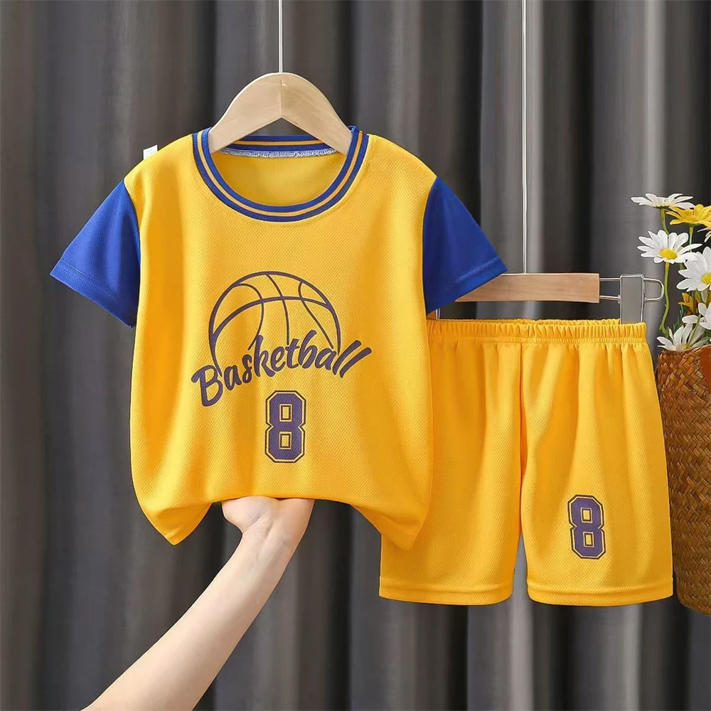 Children's T-shirt+Shorts Quick drying Jersey basketball sports number print Suitable for boys girl leisure summer red clothing