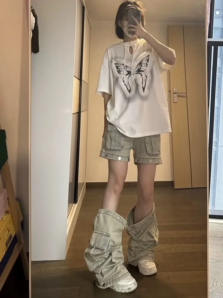 النمط الأمريكي الجديد انفصال تصميم تحسس الأدوات الجينز الإناث Y2K القوطية الرجعية شارع العليا مستقيم صغير فيبي الخصر السراويل