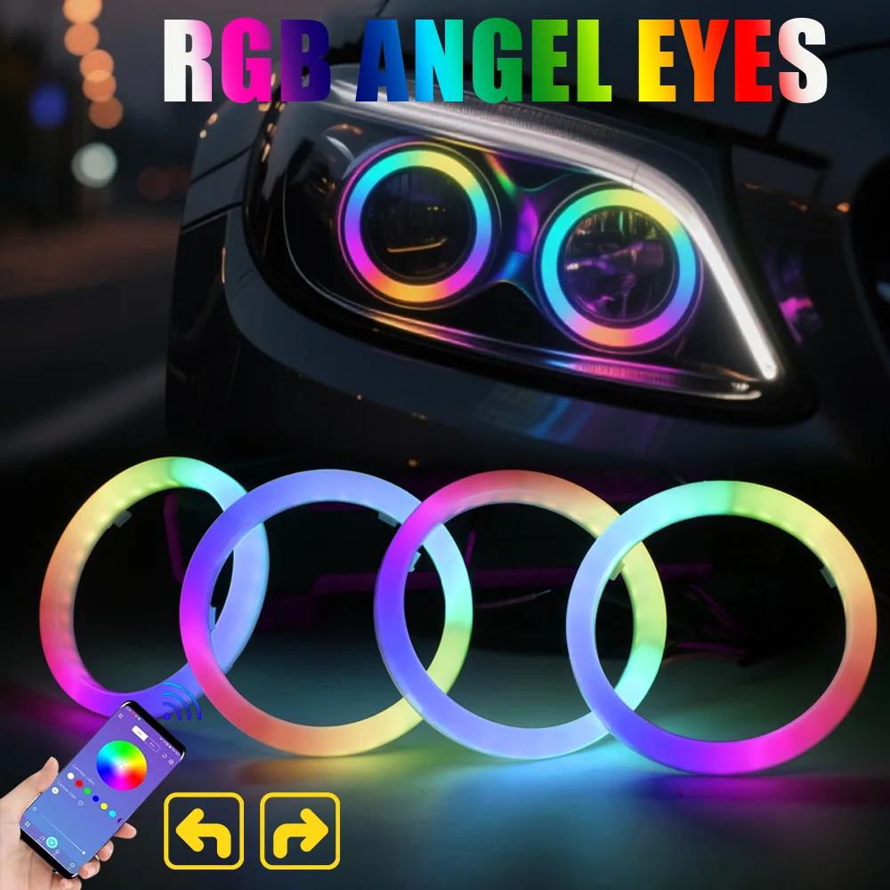 

4/2/1 шт. 60 мм 70 мм 80 мм 90 мм 100 мм Динамические RGB ангельские глаза с указателем поворота Светодиодное кольцо Halo DRL Светодиодная фара Проектор Управление через приложение