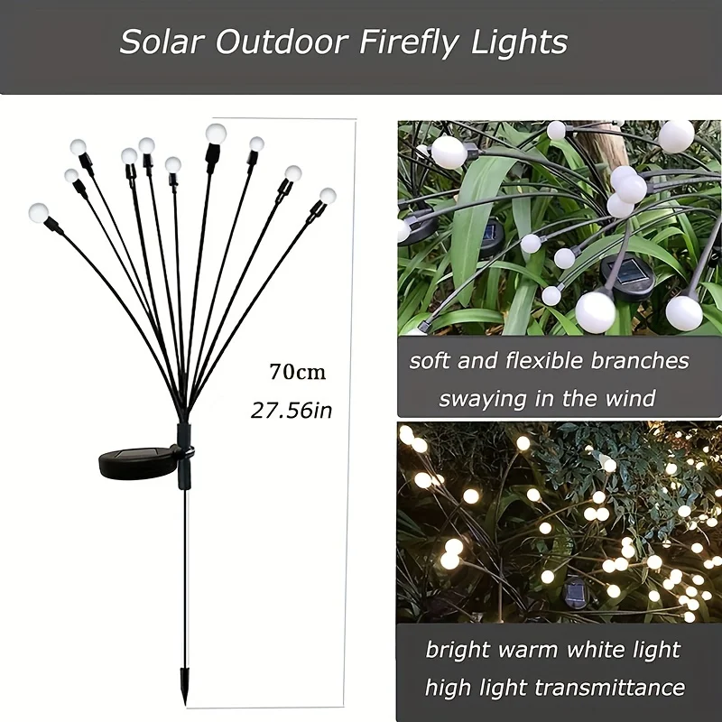 1pc 6/8/10 Leds Solar LED Light Wind Flow Outdoor Garden Sunlight Power Landscape Lights Firefly Garden Lights Lawn Garden Decor