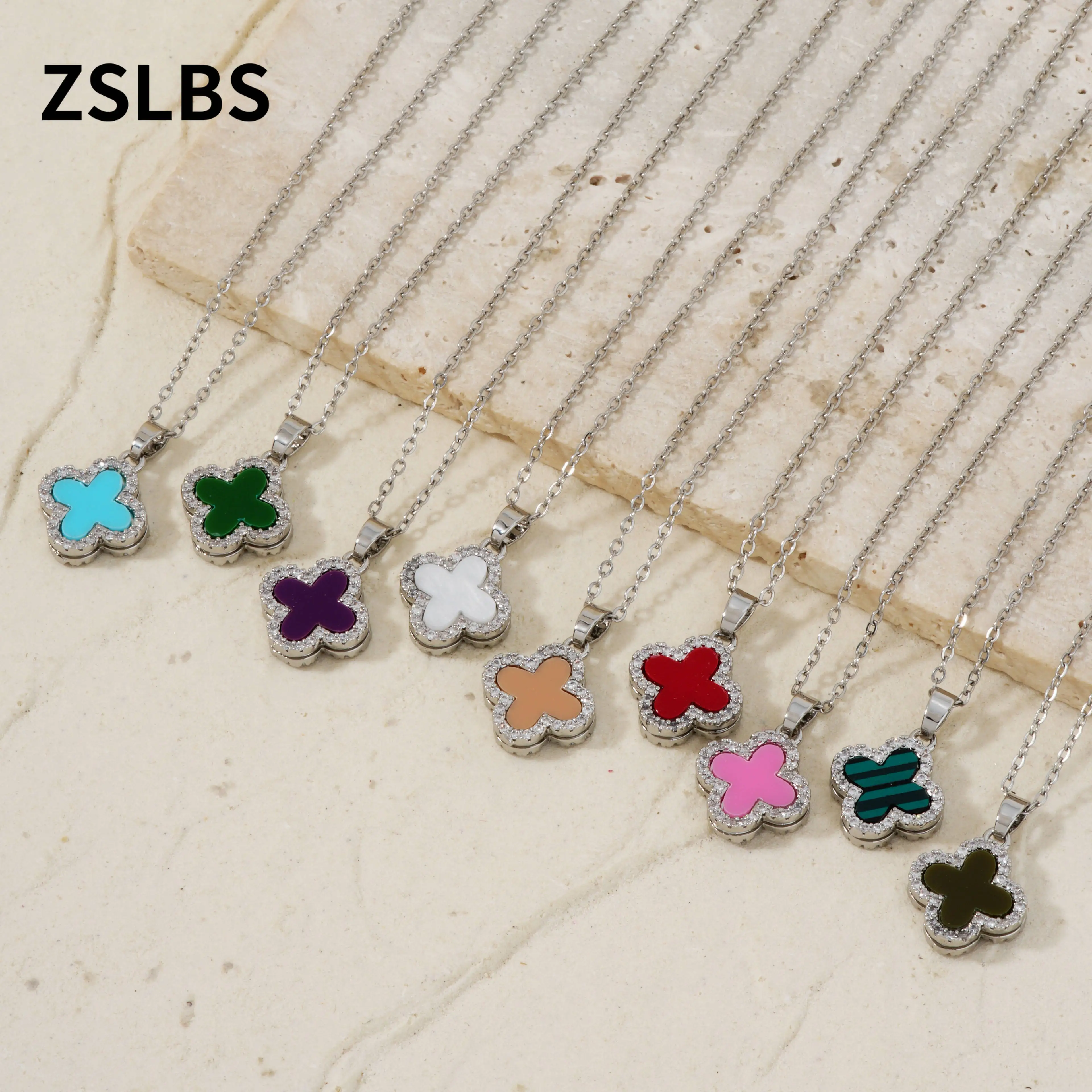 ZSLBS 1 piece light luxury simple double-sided four leaf flower shell pendant necklace, girlfriend and best friend gift