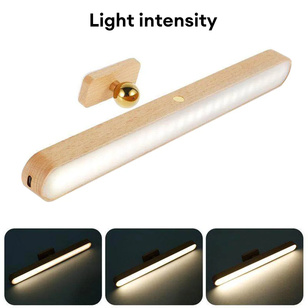 USB Magnetic Charging Wooden Mirror Front Fill Light Wireless LED Night Light 360°Rotatable Touch Wall Light for Bedroom