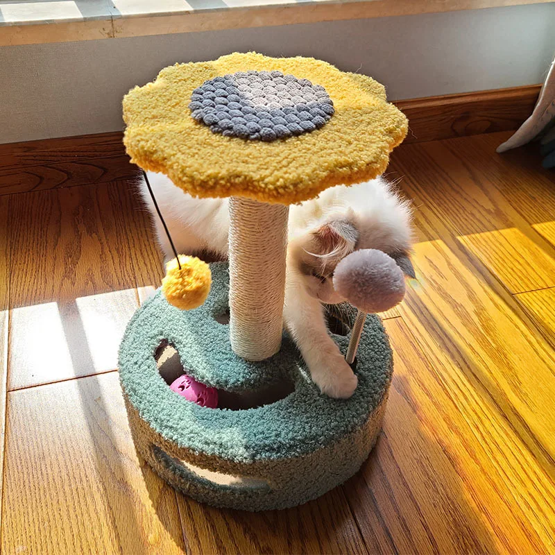 

Sisal Cat Climbing Frame with Jumping Platform Turntable Tunne Lcats Pet Toy Cat Scratcher Stable Cats Tree for Small Apartments