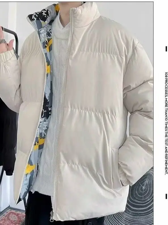 M8XL Double-Sided Wearable Thiened Cotton Jaet for Men Winter New Sle Warm Polyester Fiber Filled Stand Collar Coat