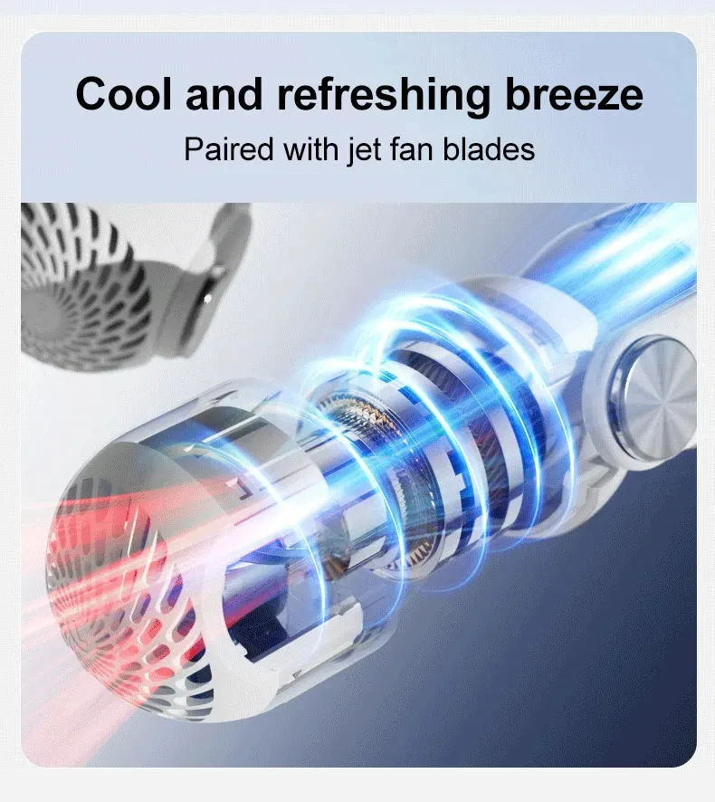 Tragbarer, am Hals montierter Ventilator, USB-Aufladung, verstellbarer, flügelloser Turbinen-Nackenbügelventilator ohne Flügel, geeignet für den Außenbereich – Detail 6