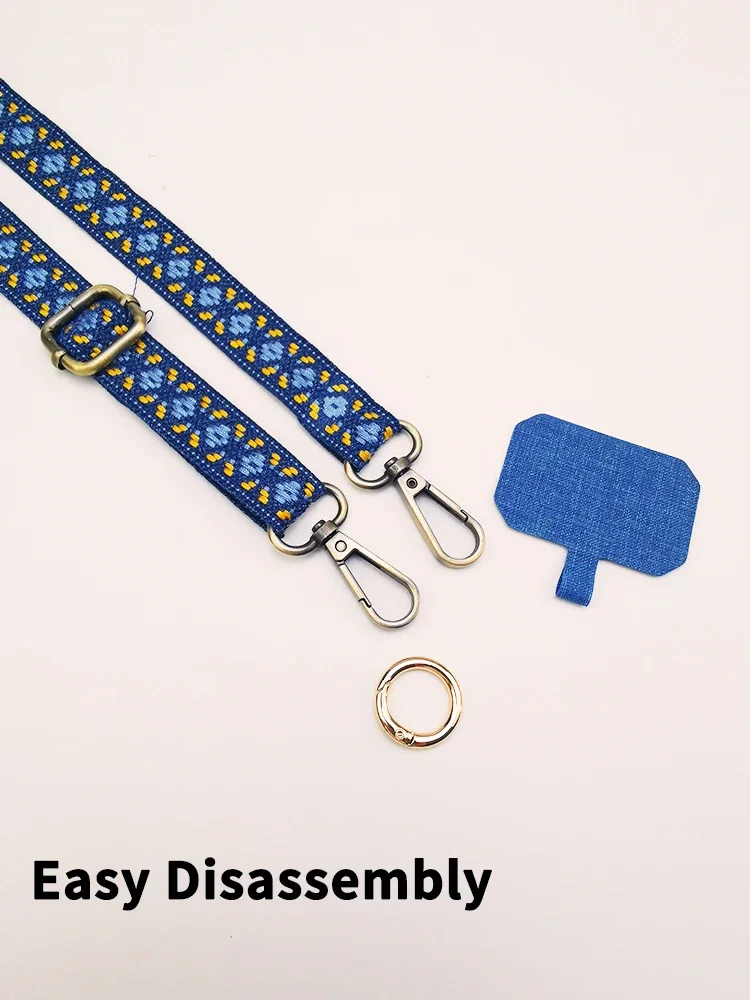 Vintage Embroidery Crossbody Neck Strap Mobile Phone Lanyard Adjustable Anti-lost Universal Cell Phone Case Chain Rope Pendant