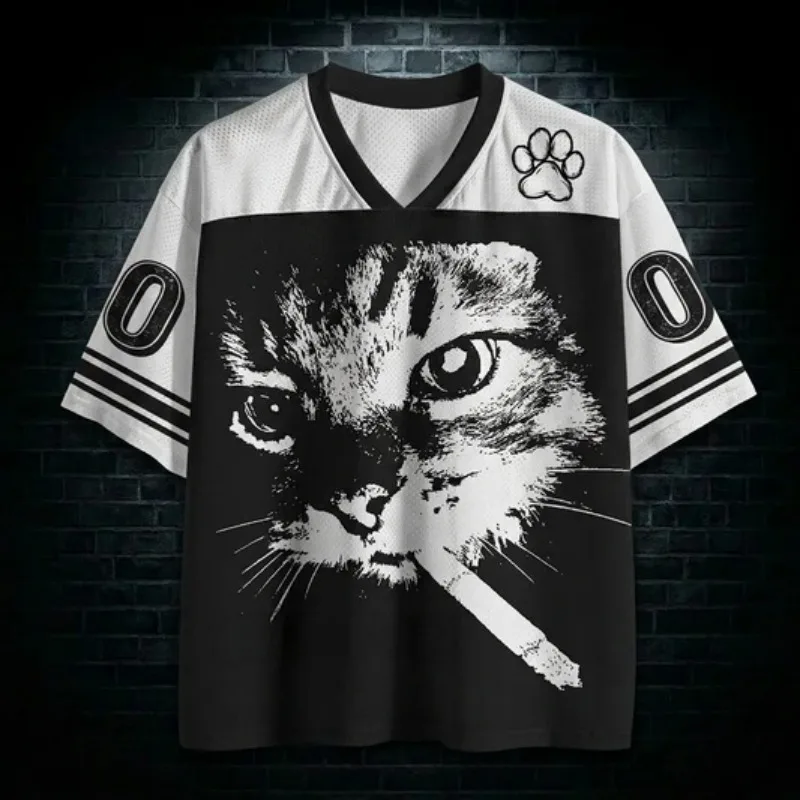 Summer new 3D personalized printed mesh breathable adult and children's fashionable V-neck sports T-shirt