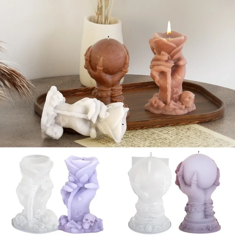 Halloween Gift Rose Ghost Hand Ornament Candle Silicone Mold DIY Magic Claw Ghost Hand Ball Aroma Plaster Resin Molds