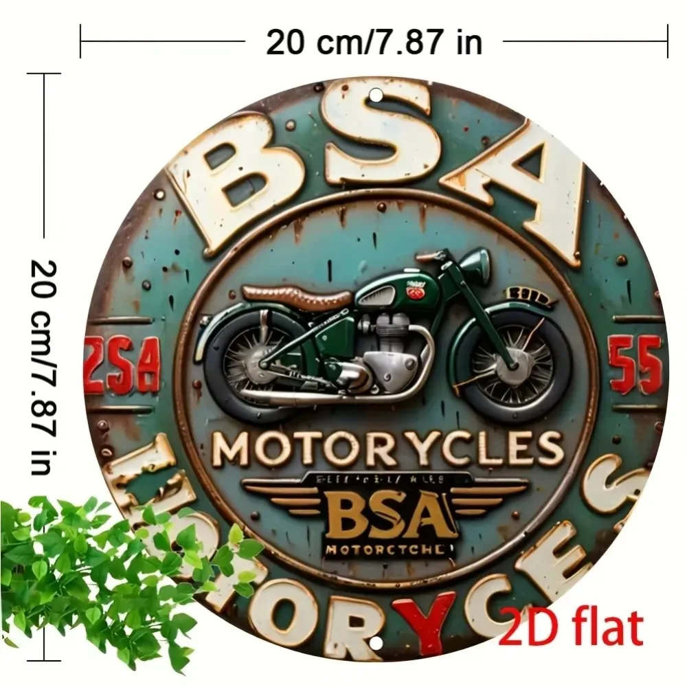 BSA Motorcycle Vintage Aluminum Wall Sign, Classic Round Design, Timeless Outdoor Decor, Pre-Drilled
