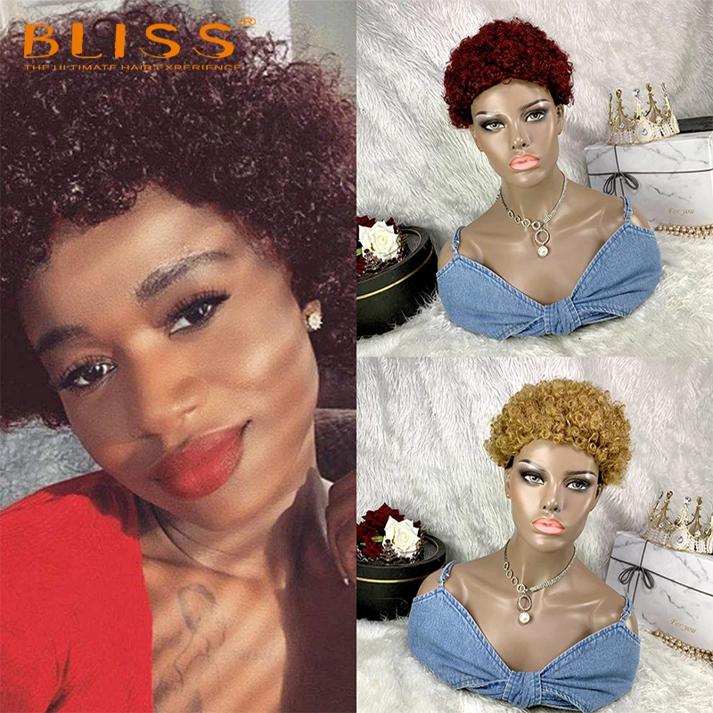 Fancy Short Pixie Cut Human Hair Wig Brazilian Hair Wigs Curly Colored Curly Human Hair Wigs Short Blonde Wig for Black Women