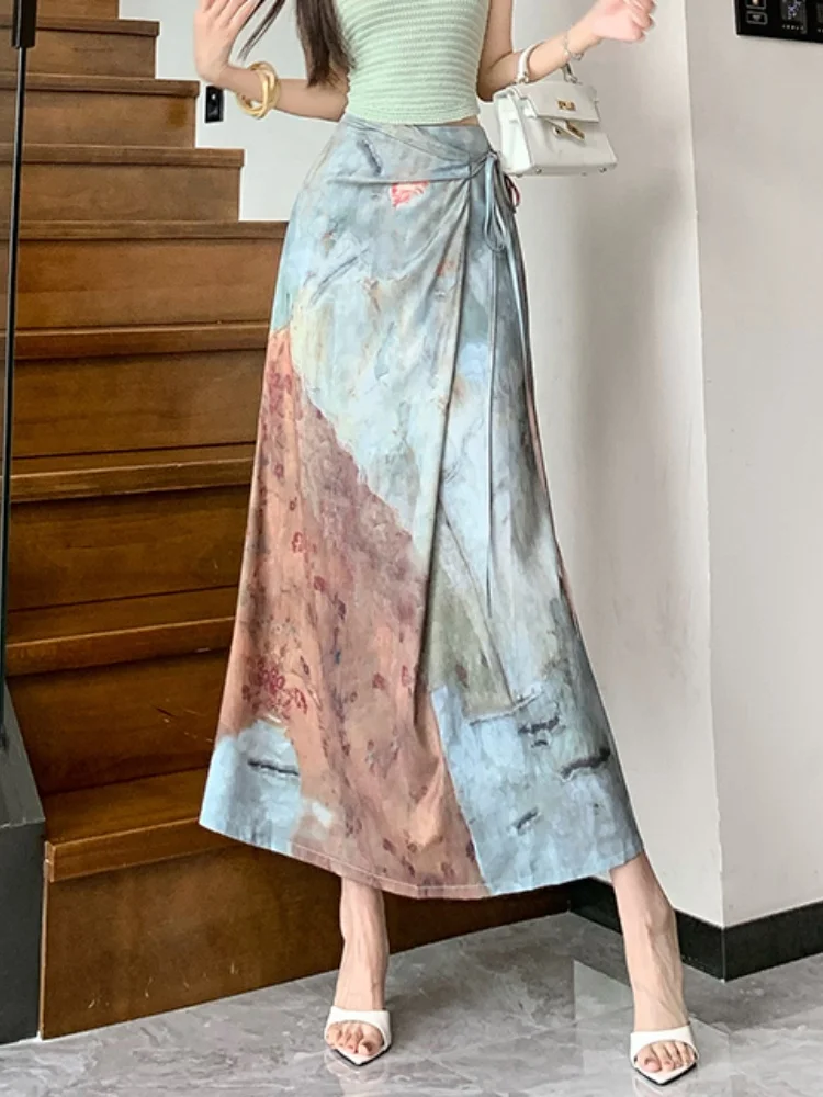 SMTHMA Nieuwe Chinese Stijl Tie Dye Hoge Taille Rok Dames Zomer Tie Ontwerp Afslankende Mid Lengte Rok