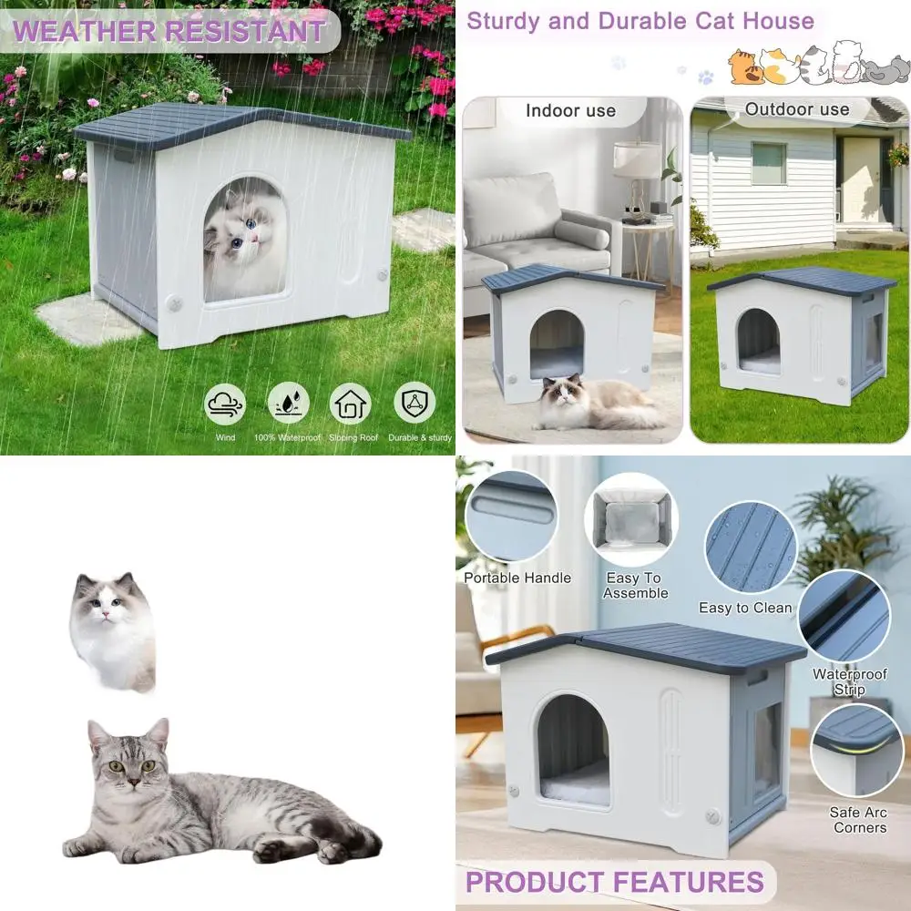 

Weatherproof Outdoor Cat Shelter with Escape Hatches, Durable Feral and Indoor Cat Houses, Easy Assembly - Grey