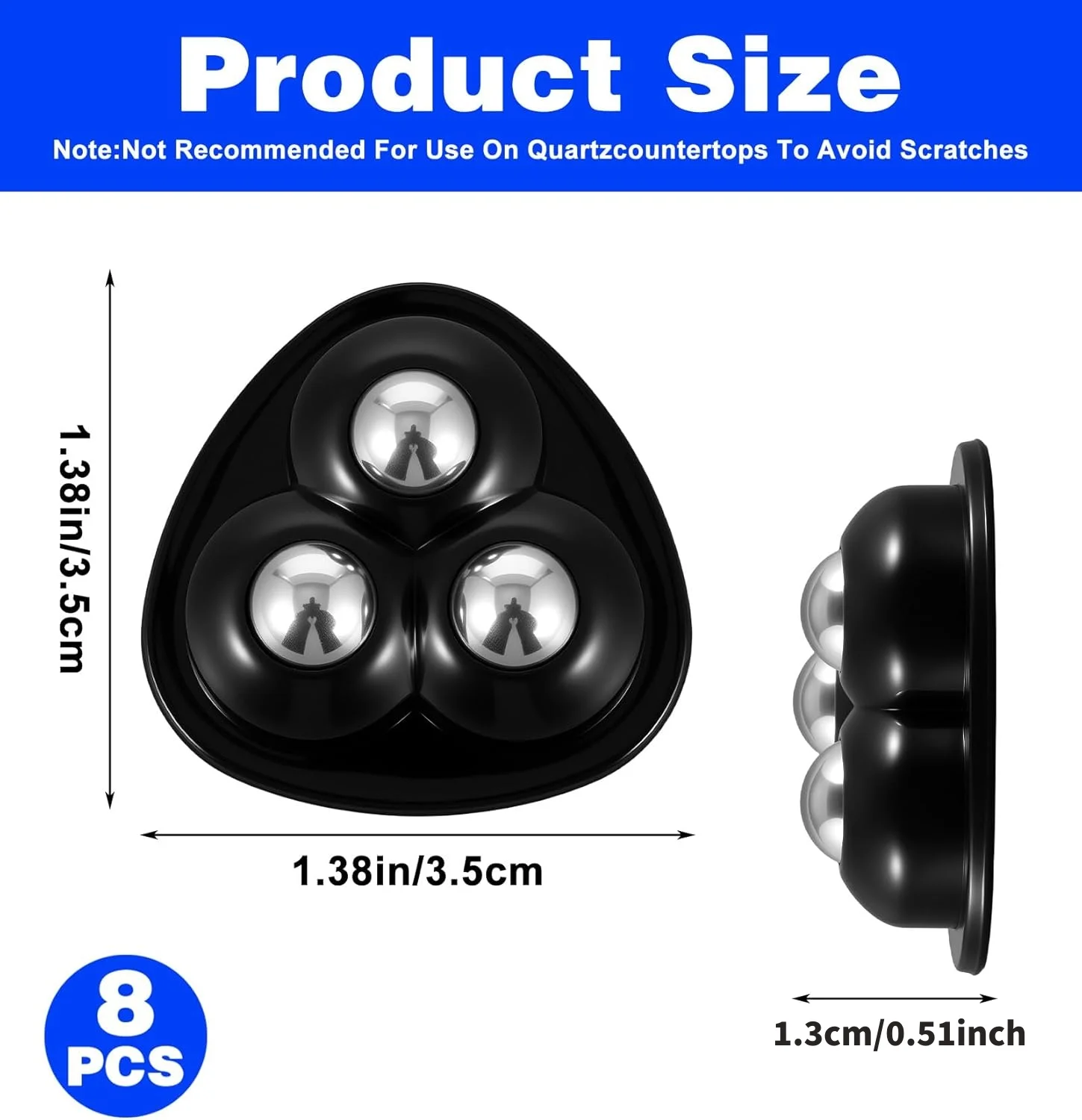 8-piece self-adhesive roller set, used for home appliance slider roller, low rotating wheel for furniture storage box, black