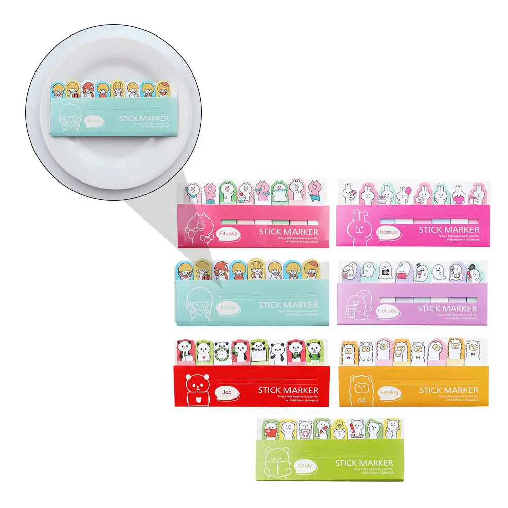 7Pcs Fashionable Cartoon Index Sticker Pad Colorful Self-Stick Flags for Reading Study Office Home Use Lightweight