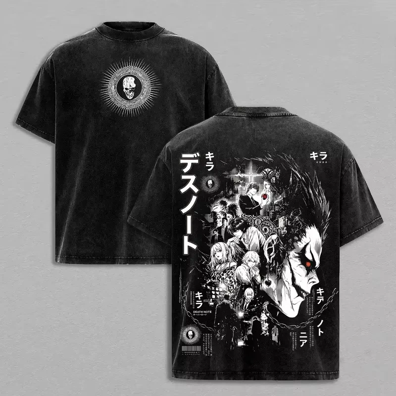 2026 Summer Hot Sale DEATH NOTE Ryuk Light L Print T-shirt Men Women Retro Washed T-shirts Y2K Gothic Cotton Oversized T-shirt