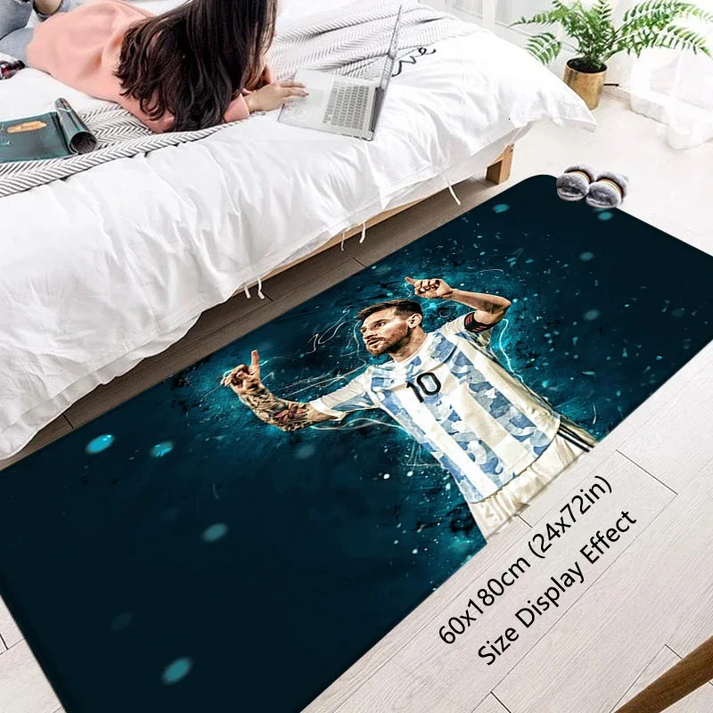 Entrance Doormat Messi Non-slip Bedroom Soccer Mat Halllway Carpet Kitchen Floor Mat Flannel Living Room Home Car Decor Bath Rug