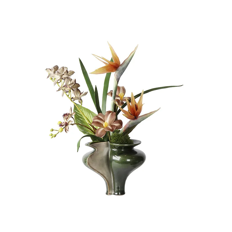 DSA medieval wabi-sabi wind green ceramic vase flower arrangement soft decoration living room coffee  dining table high-end