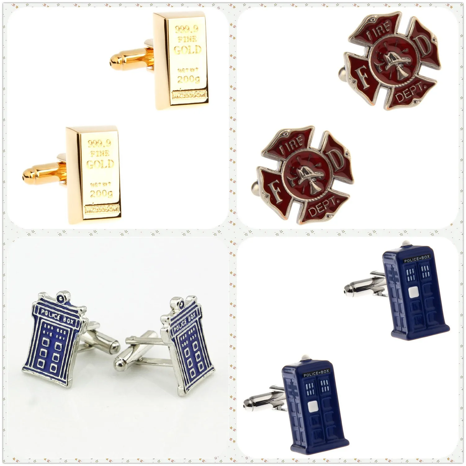 4 Styles TZG Trendy Cufflink Mens Cuff Link Police Box 1 Pair Shipping