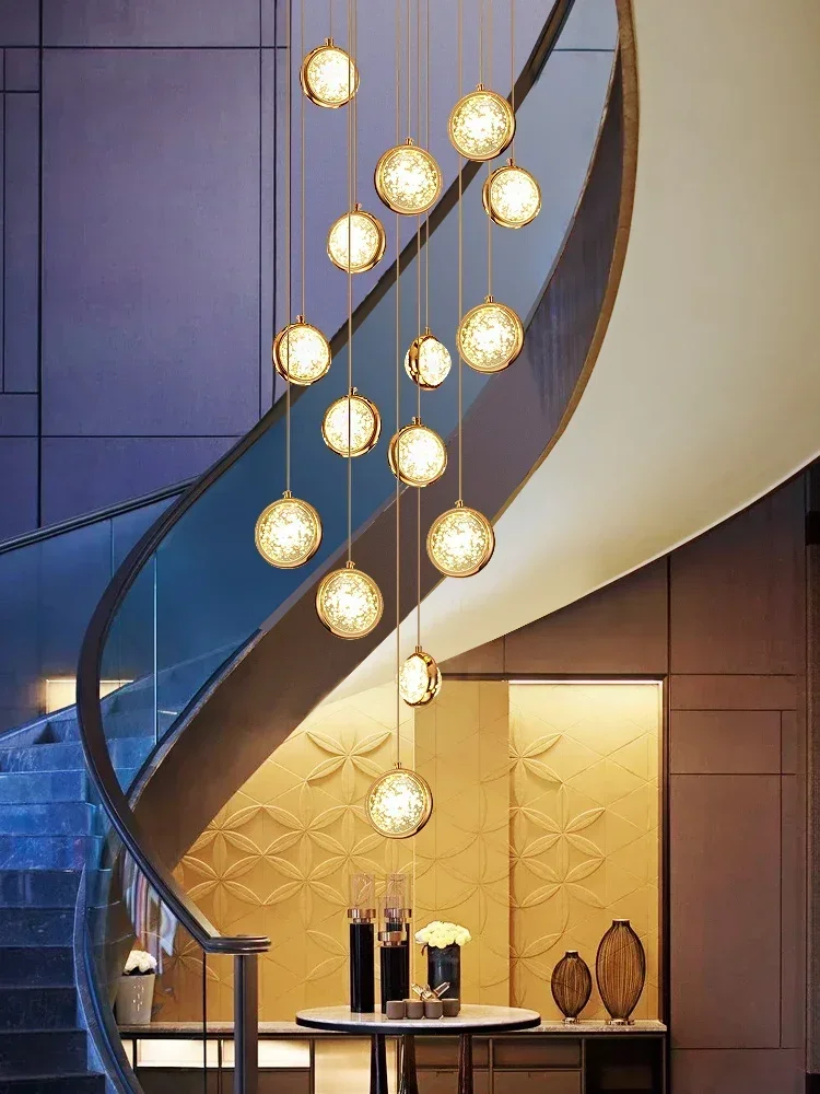 Crystal staircase chandelier modern light luxury villa duplex building bubble ball simple loft small apartment long chandelier