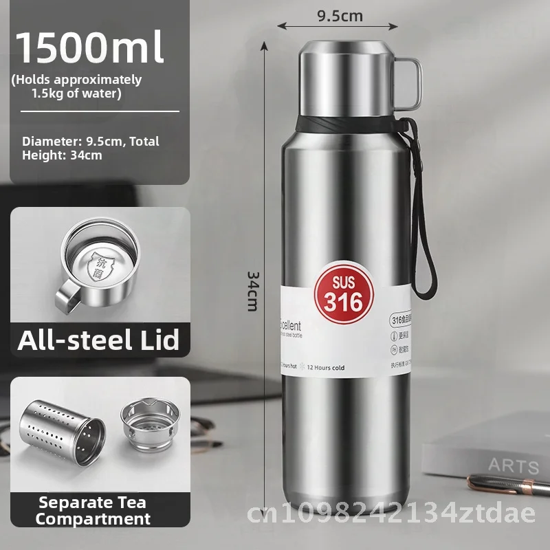 

Термос из нержавеющей стали 316, высококачественная изолированная чашка для чая с крышкой и ручкой, устойчивый к падению, емкость 800 мл/1000 мл/1500 мл