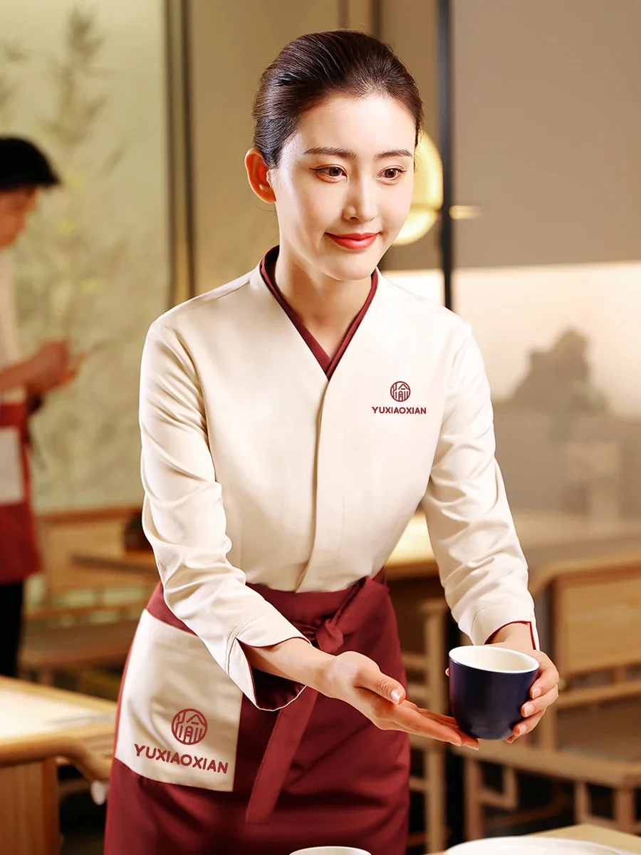 Customized LOGO DIY Restaurant Women's Chinese Fashion Work Clothing Catering Hotel Staff Uniforms Hotpot Shop Logo Custom Shirt