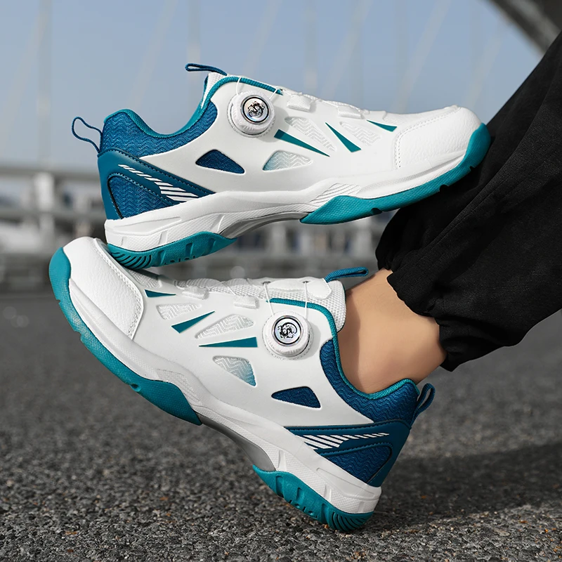 Unisex Badminton Shoes, Lightweight Breathable Anti-slip Shock Absorbing Double Rotary Buckle Sneakers for Training Competitions