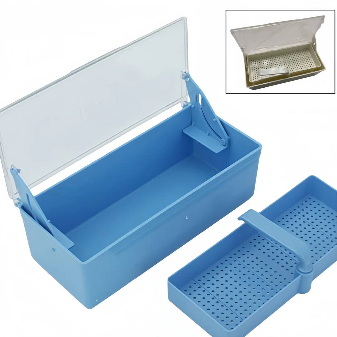 

1PCS Dental Bur Box Dental Tweezers Storage Box Two Layer Bur Sterilization Box Dental Tool Storage Box Removable Washable