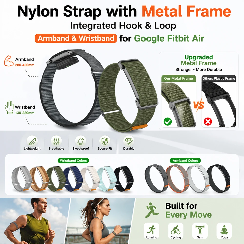 Verstellbares Armband mit magischer Schnalle, kompatibel mit Google Fitbit Air, atmungsaktives, weiches Nylon-Sportarmband für Google Fitbit Air
