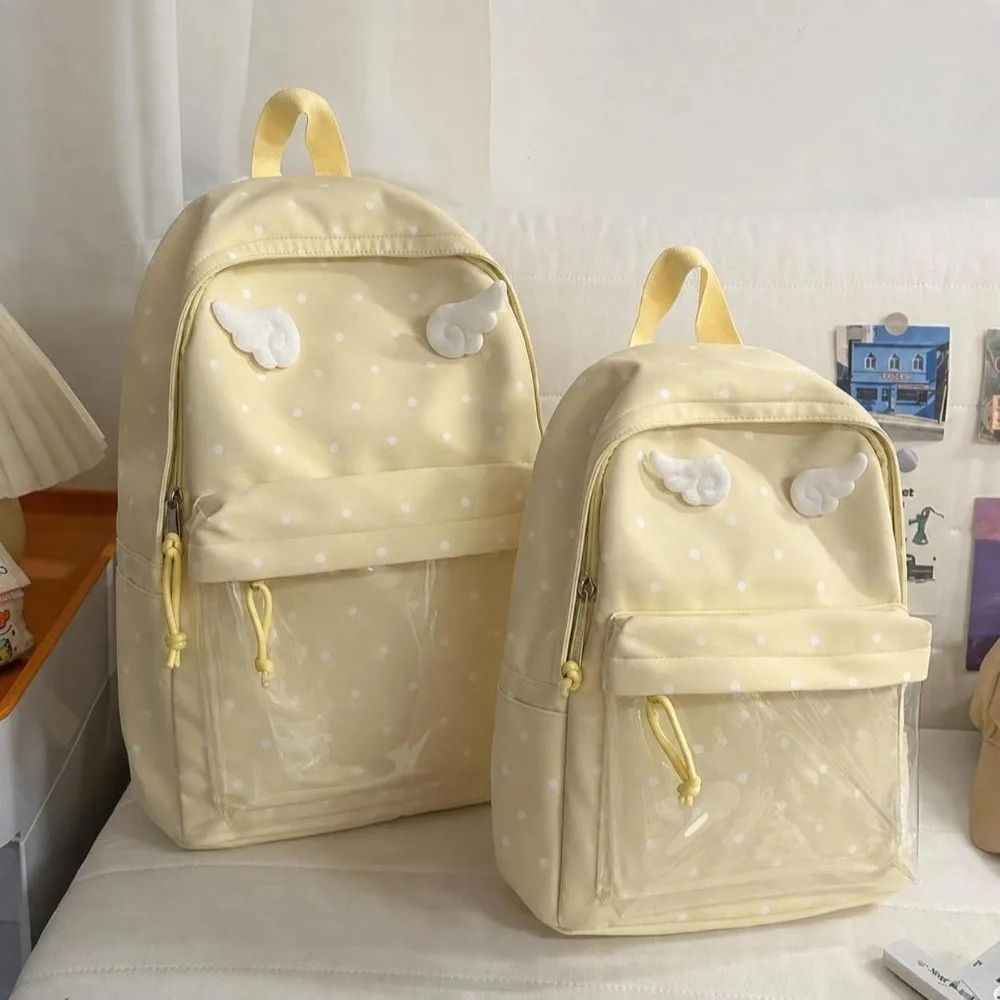 2 Sizes Polka Dot Backpack Polka Dot Pattern Large Capacity School Daypack Transparent Pocket Transparent Pocket Backpack