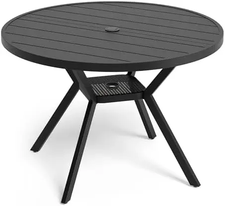 42” Outdoor Patio Table, Metal Patio Dining Table for All Weather, Round Outdoor Coffee Table, Patio Table with