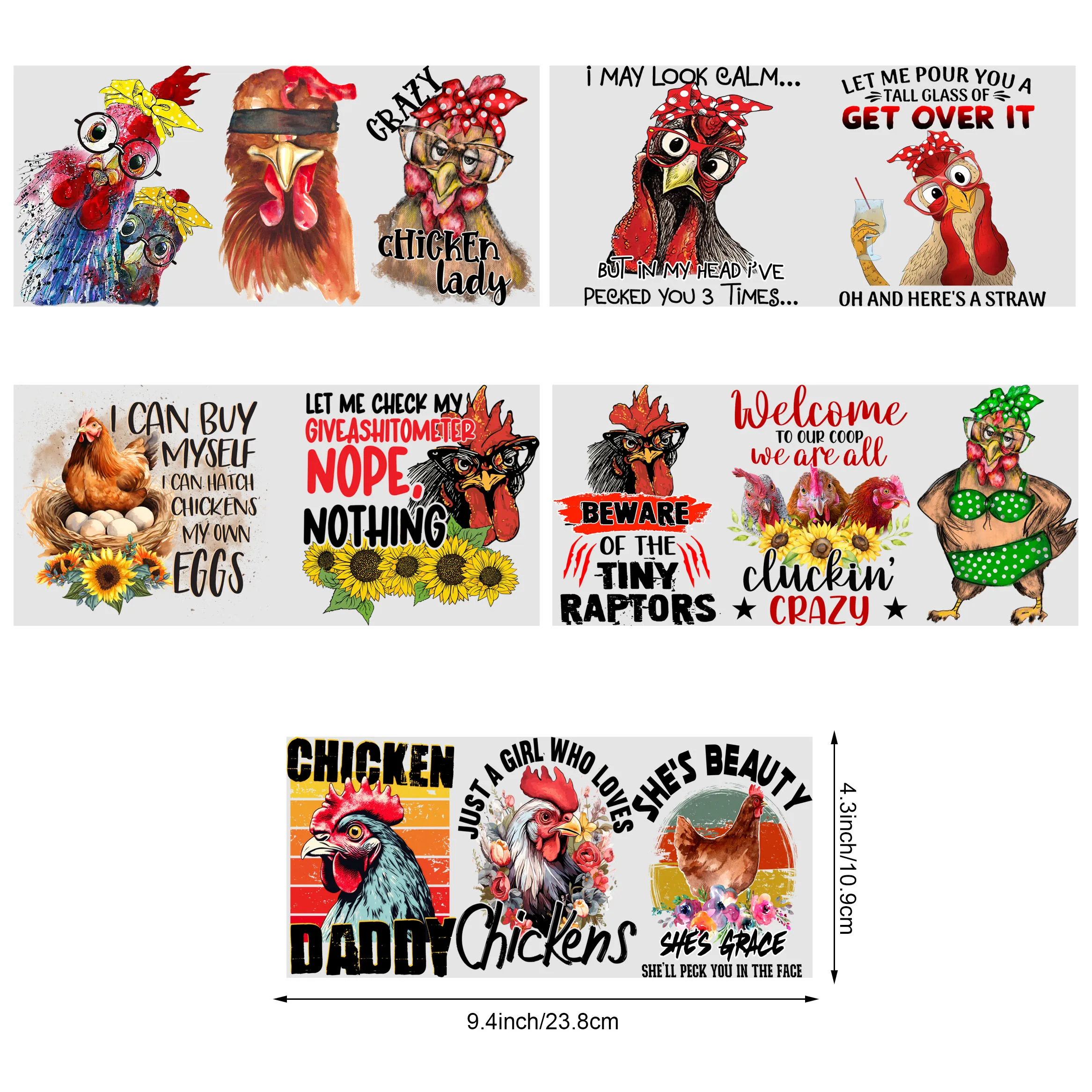 5 Sheets chicken UV DTF Cup Wrap,Sport DTF Transfer Stickers for Glass Cup,Waterproof funny chick Rub on Transfers