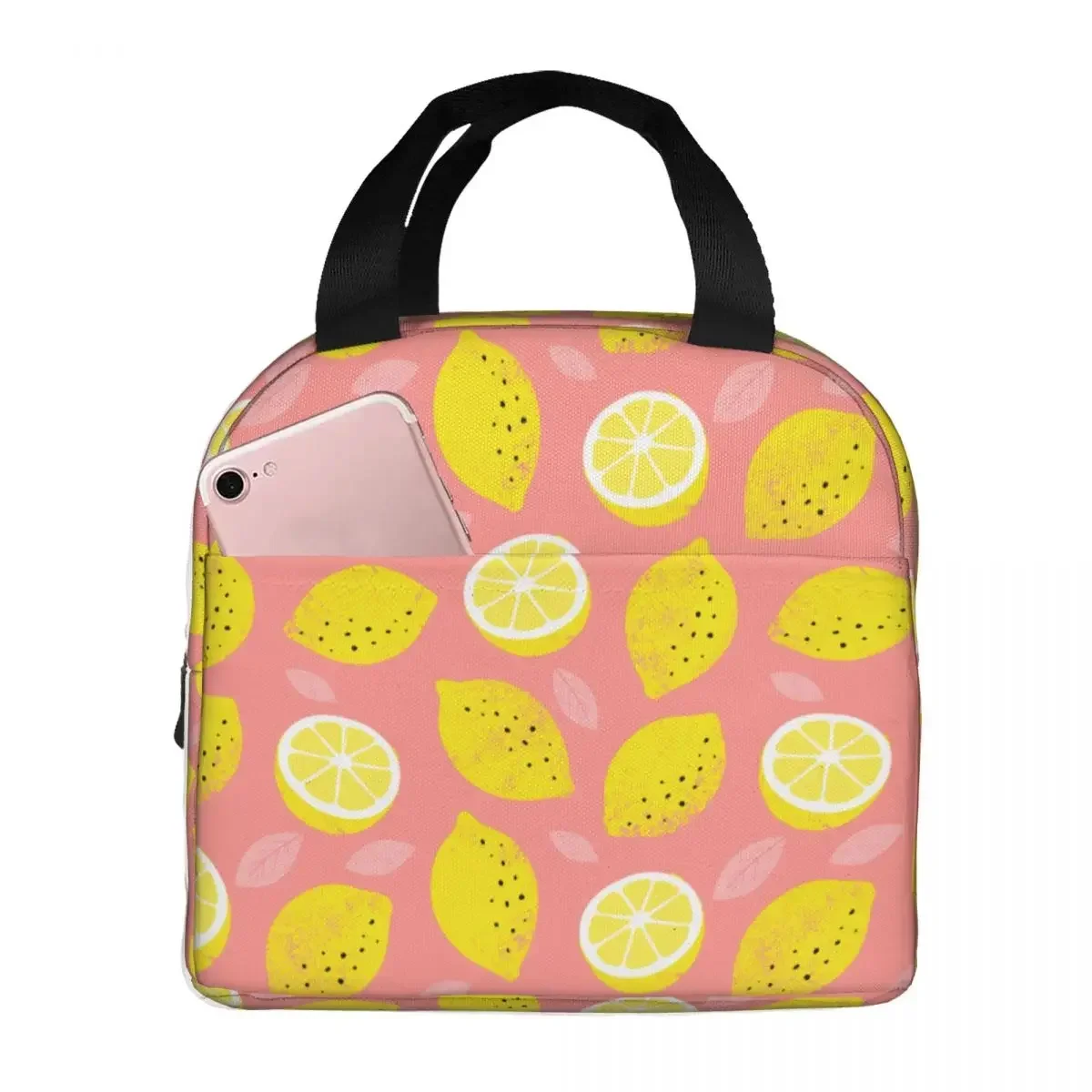 Summer Lemon Lunch Bags Portable Insulated Oxford Cooler Bags Thermal Food Picnic Lunch Box for Women Children