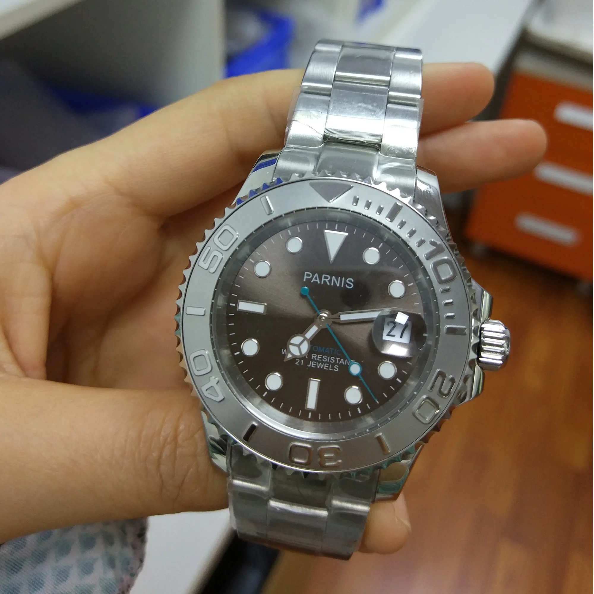 

Fashion Parnis 40MM Gray Dial Men Watch Miyota 8215 Sapphire Crystal 316L Stainless Steel Case Automatic Mechanical Men Watches